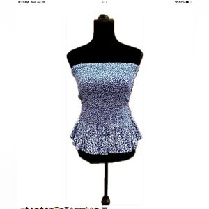 NWT Japna Blue & White Strapless Top